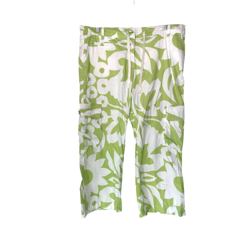 J.Crew Pant Green White Ditsy Floral Cargo Cotton Resort Vacation Size 12